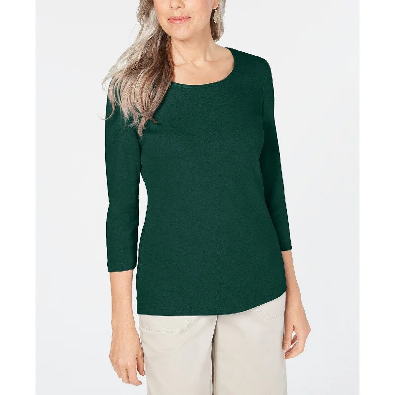 Karen Scott Women's Cotton 3/4-Sleeve Top Spruce Night Size Extra Large - Green - X-Large