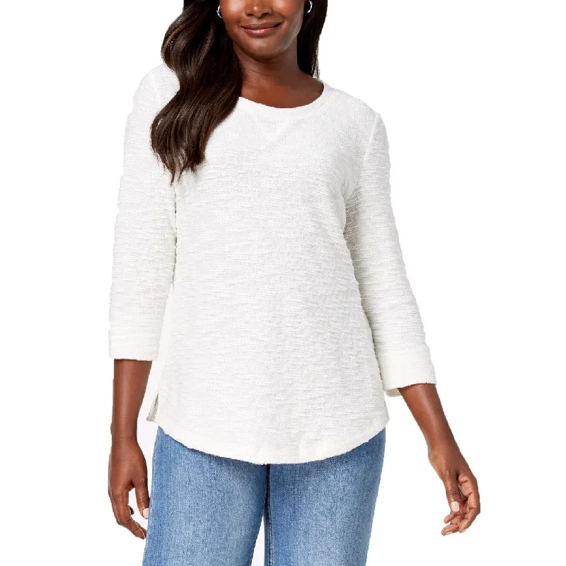 Karen Scott Women's Petite Space-Dye 3/4-Sleeve Top White Size Extra Large