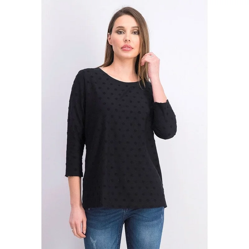 Karen Scott Women's Sport Textured-Dot 3/4-Sleeve Top Black Size X-Large