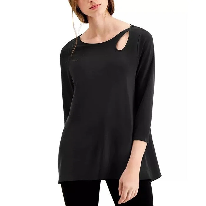 Alfani Women's Keyhole-Cutout 3/4-Sleeve Top Black Size Extra Large - X-Large