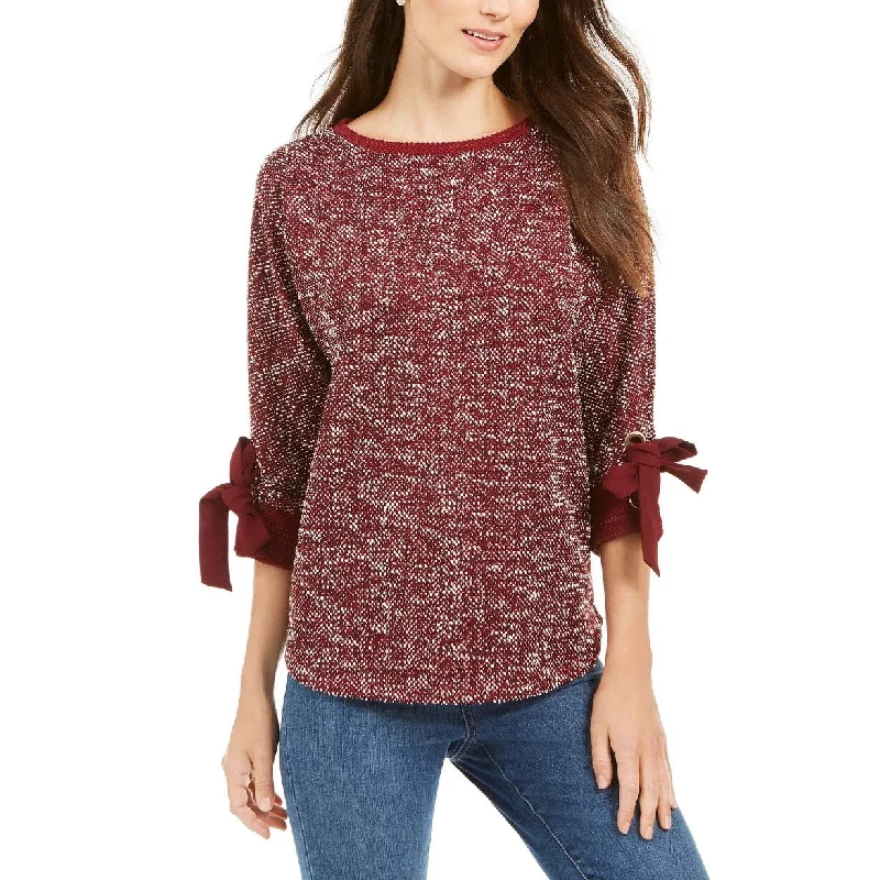 Charter Club Women's 3/4-Sleeve Bow-Trim Top Wine Size Large