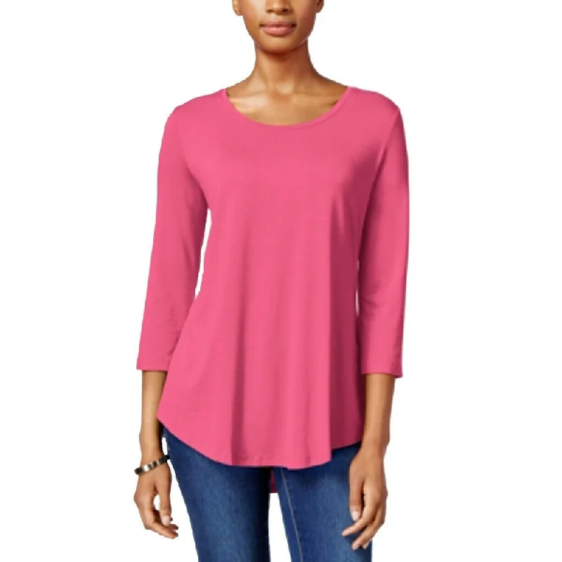 JM Collection Women's Petite 3/4-Sleeve Scoop-Neck Top Peony Bloom Size Large - Pink