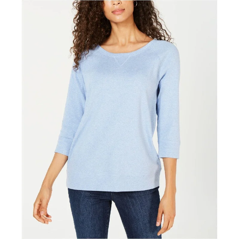 Karen Scott Women's 3/4-Sleeve Top Light Blue Heather Size Large