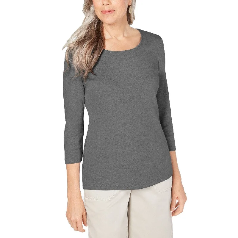 Karen Scott Women's Cotton 3/4-Sleeve Top Charcoal Heathr Size 2 Extra Large - XX-Large