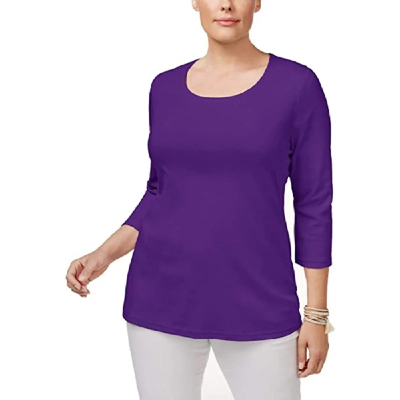 Karen Scott Women's Cotton 3/4-Sleeve Top Purple Size Extra Large - X-Large