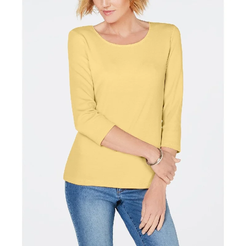 Karen Scott Women's Cotton 3/4-Sleeve Top Warm Gold Size Large - Yellow