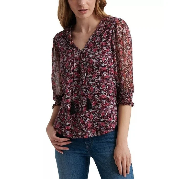 Lucky Brand Women's Floral-Print 3/4-Sleeve Top Red Size Medium