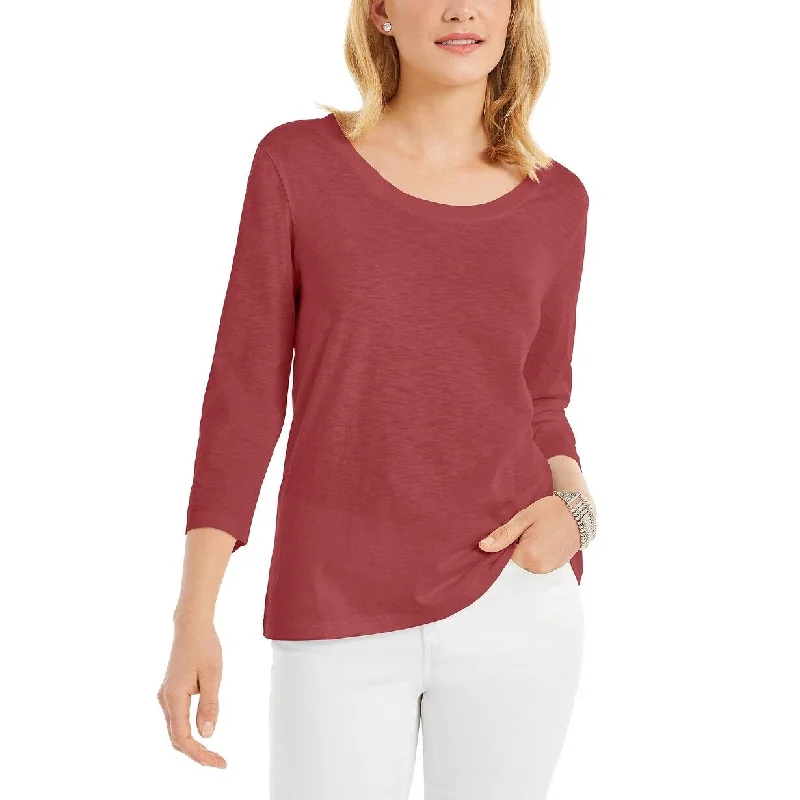 Style & Co Women's 3/4-Sleeve Scoop-Neck Top Red Size Medium