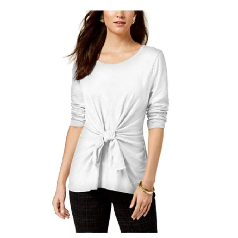 Style & Co Women's Tie-Front 3/4-Sleeve Top White Size Large