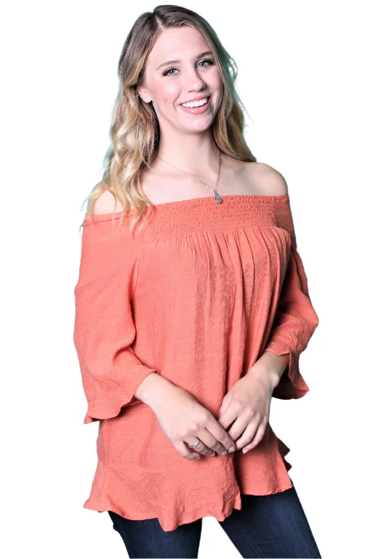 Women's 3/4th Sleeve Off Shoulder Woven Top