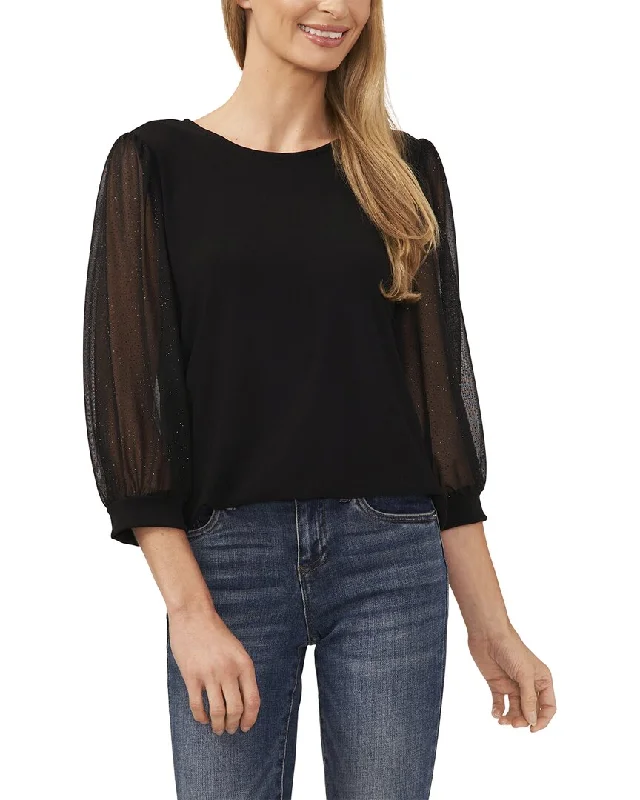 CeCe 3/4-Sleeve Mixed Media Top