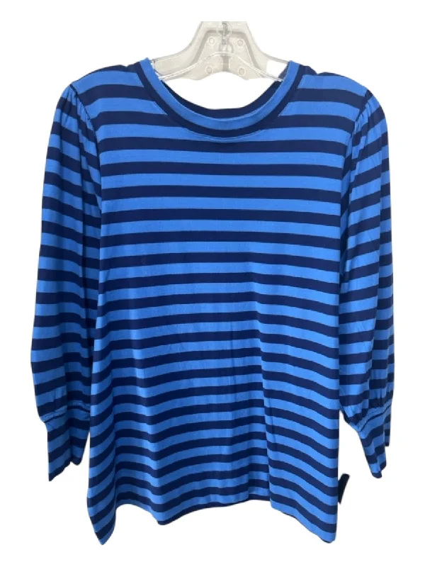 Ann Mashburn Size M Blue & Navy Cotton 3/4 Puff Sleeve Stripe Top