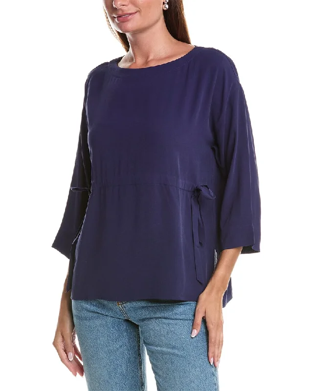 Eileen Fisher Bateau Neck 3/4-Sleeve Silk Top