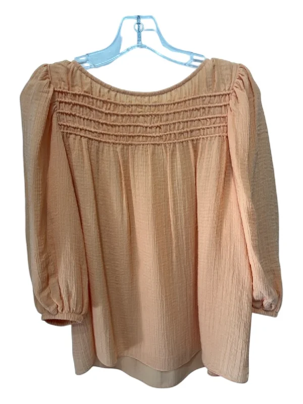 Current Air Size XS Light Orange Polyester Gathered 3/4 puff sleeve Top