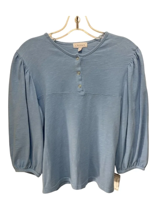 S'edge Size M Blue Cotton Quarter Snap 3/4 puff sleeve Top