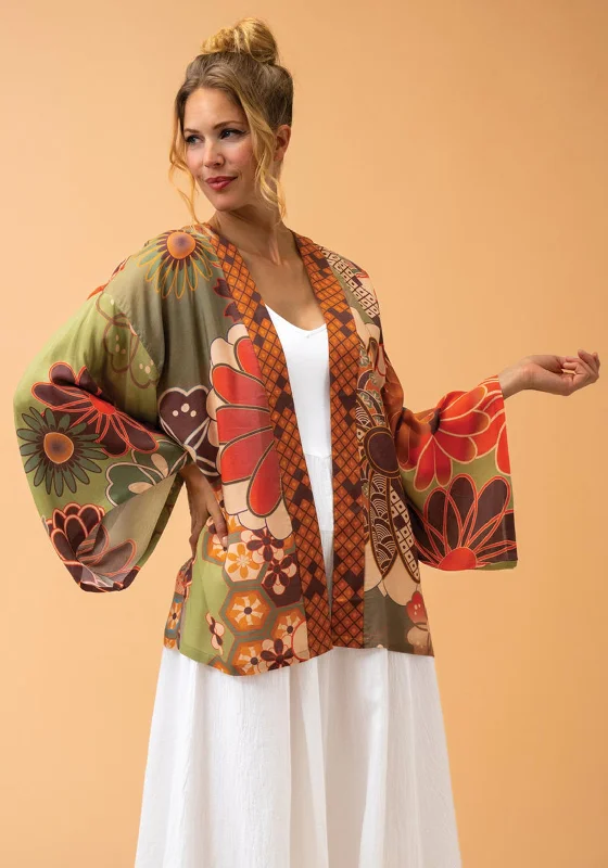 Powder 70s Kaleidoscope Floral Kimono Jacket, SageNylon Jackets