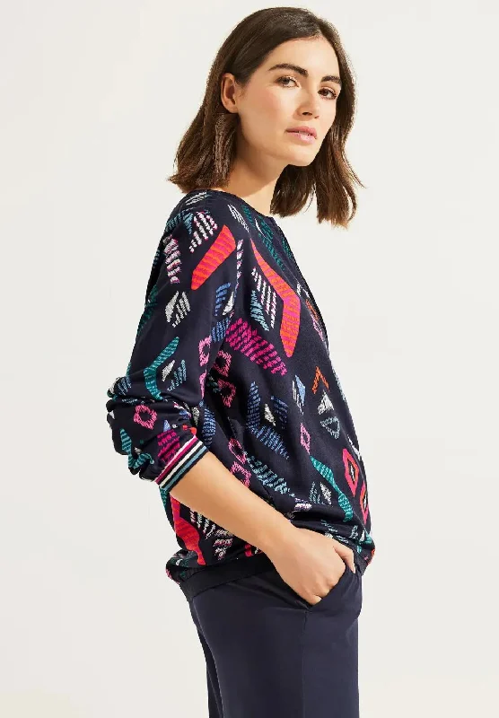 Cecil Bold Multi Print Jersey Bomber Jacket, Navy MultiSheer Jackets