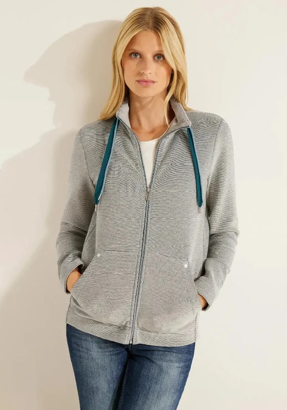 Cecil Full Zip Ribbed Knit Jacket, GreyStudded Jackets