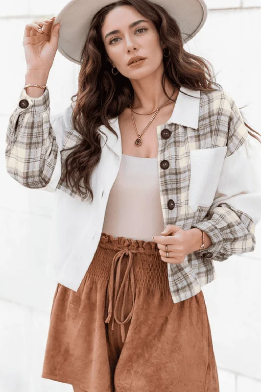 Corduroy Plaid Button Up Drop Shoulder ShacketPainted Jackets