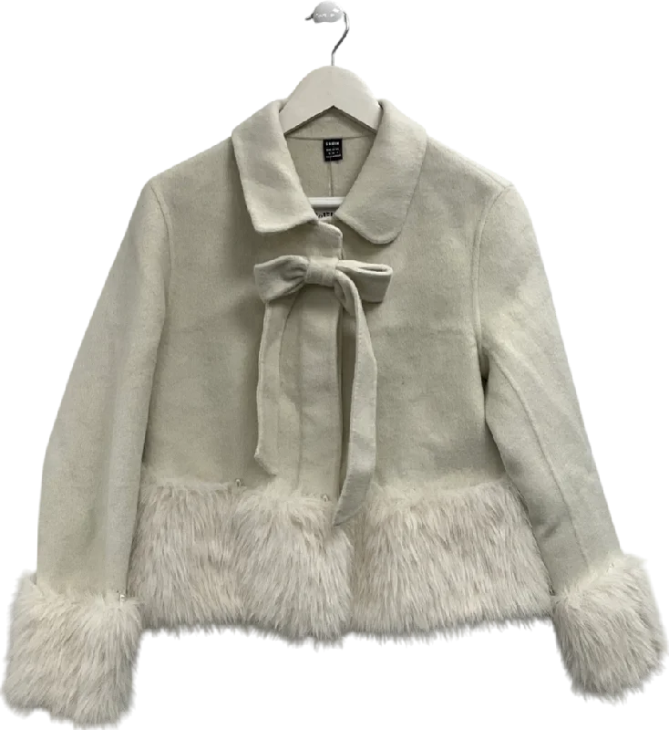 Shein Cream Faux Fur Trimmed Jacket UK SCropped Jackets