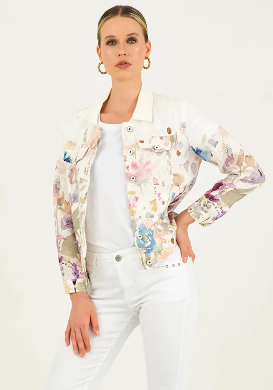 Dolcezza Floral Print Linen Jacket, Off White MultiReflective Jackets