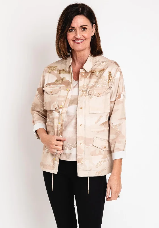 Eva Kayan Camo Print Sequin Detail Jacket, GoldWindbreakers