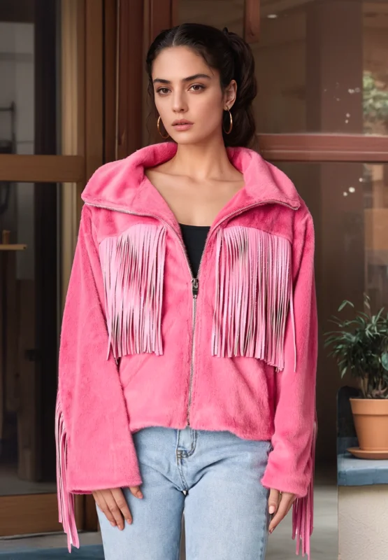 Fringed Zip Up Fleece JacketRecycled Fabric Jackets