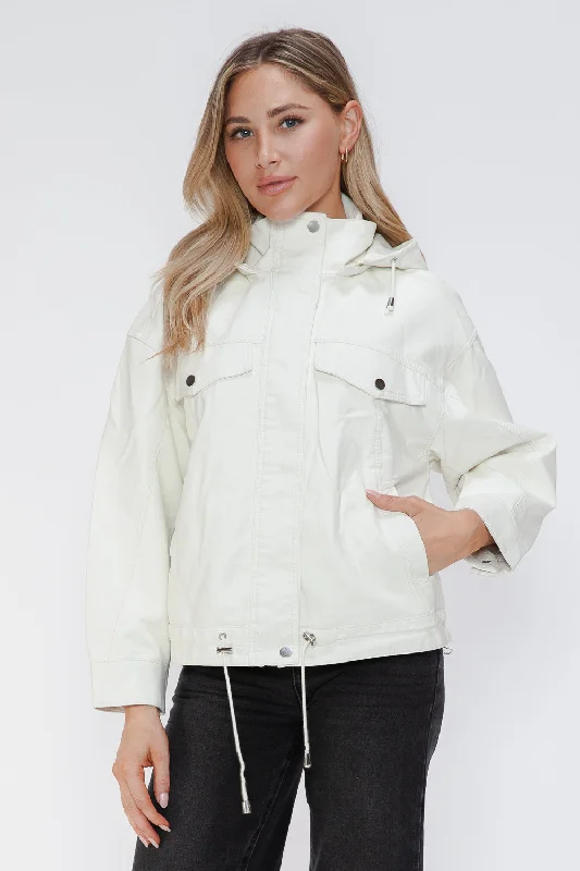 How Dare U Drawstring Hem PU Leather Zip Up JacketHip-Hop Jackets