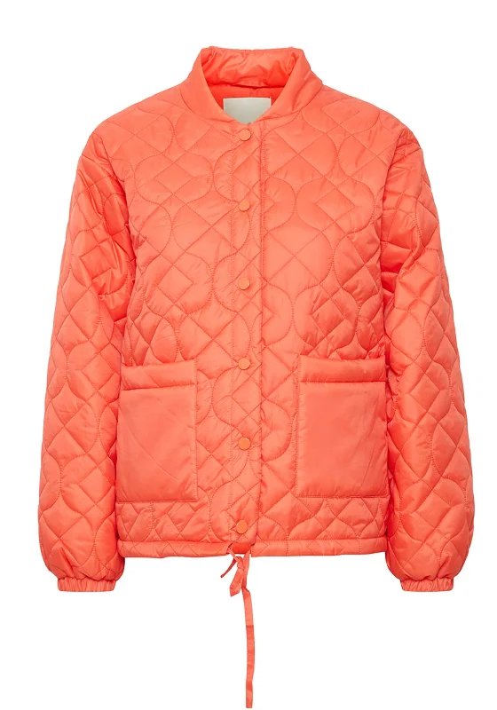 Ichi Efoni Drawstring Quilted Jacket, Hot CoralStudded Jackets