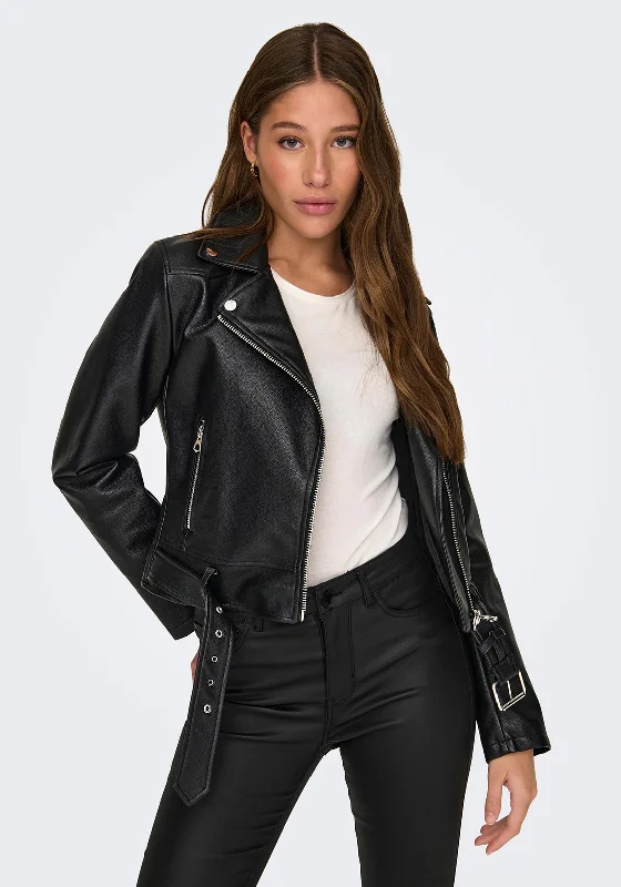 JDY Viri Faux Leather Biker Jacket, BlackBranded Jackets