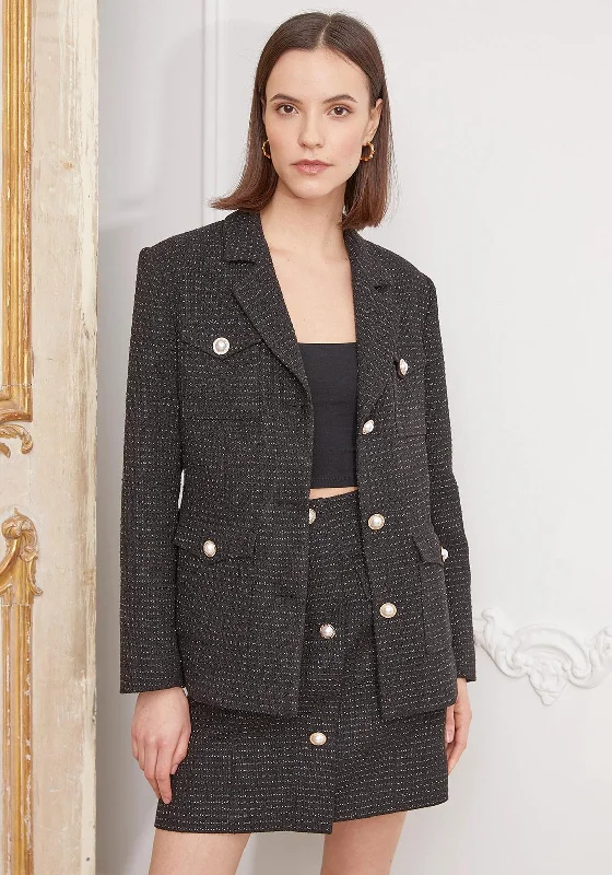 Jovonna Auchel Pearl Accent Tweed Jacket, BlackLuxury Jackets