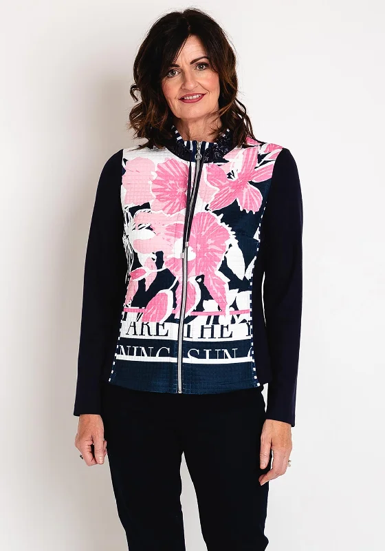 Just White Flower Print Contrast Jacket, NavyOutdoor Jackets