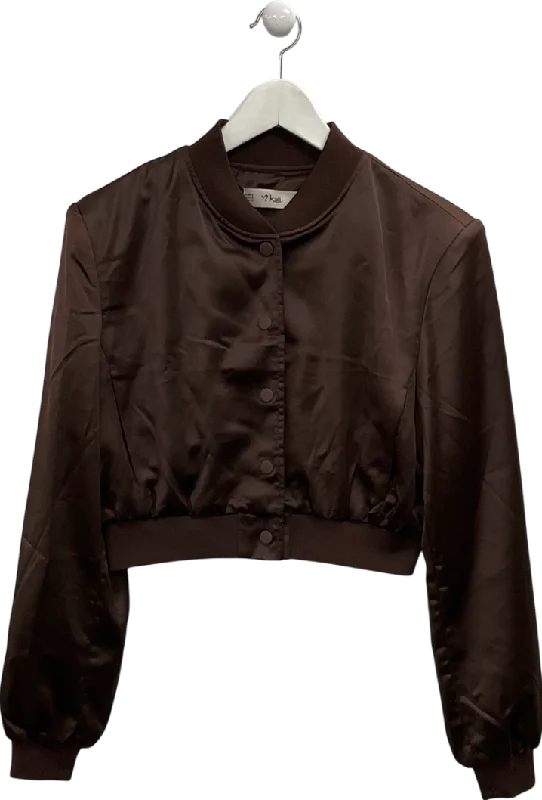 Kzell Brown Satin Bomber Jacket UK STrench Coats