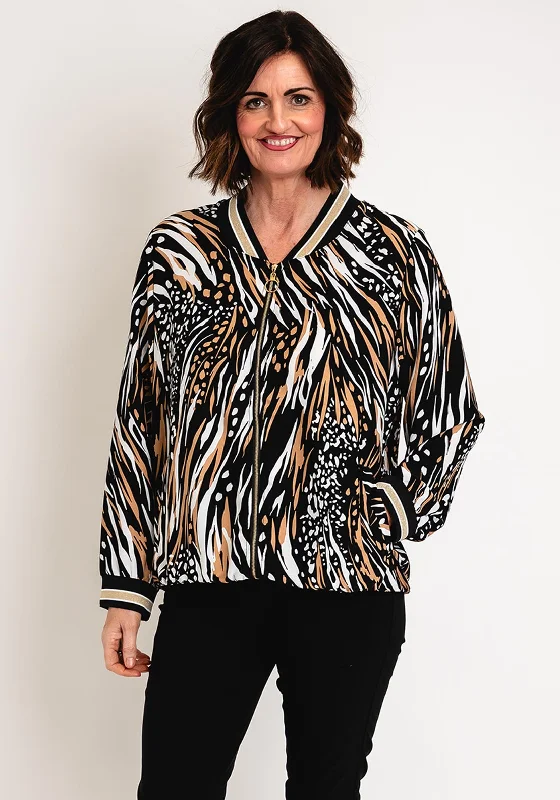 Serafina Collection Animal Print Bomber Jacket, BlackRibbed Cuff Jackets