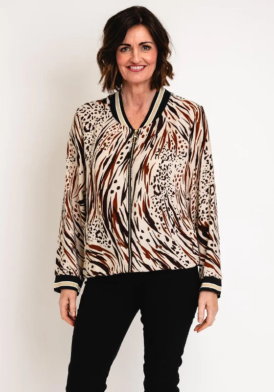 Serafina Collection Animal Print Bomber Jacket, EcruBeaded Jackets