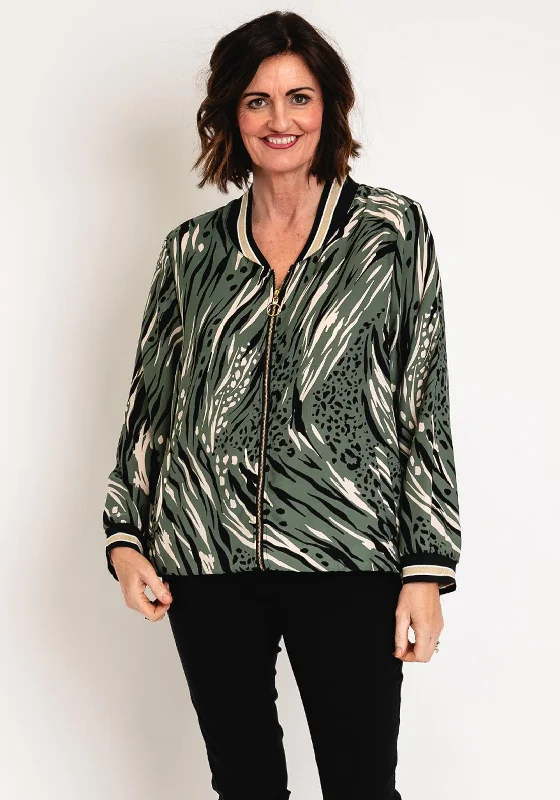 Serafina Collection Animal Print Bomber Jacket, GreenEmbellished Jackets