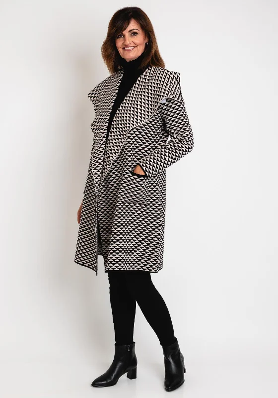 Serafina Collection Waterfall Geo Print Knit Jacket, Black & BeigeTrench Coats