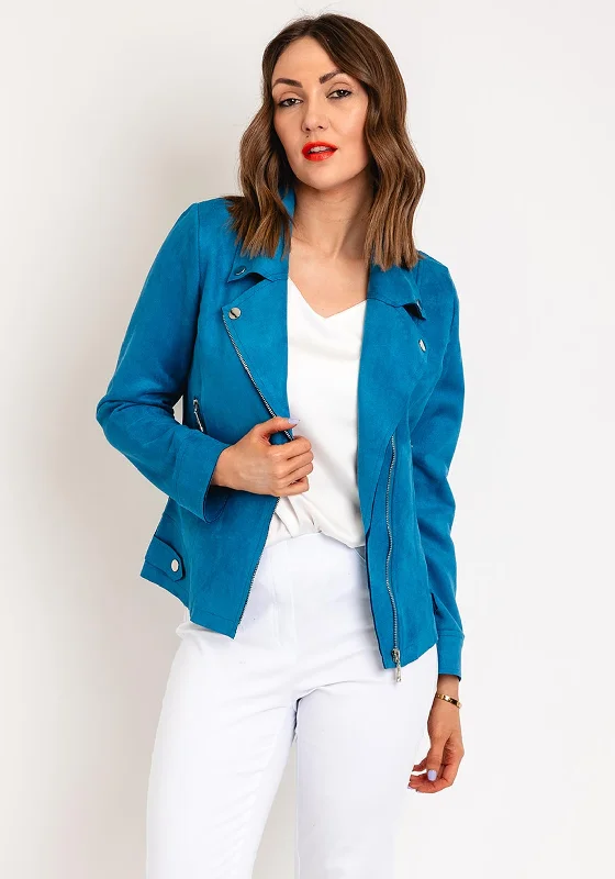 Serafina Collection Faux Suede Biker Jacket, BlueRain Jackets