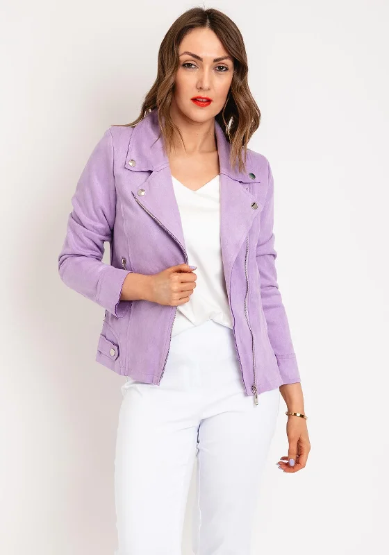 Serafina Collection Faux Suede Biker Jacket, LilacVarsity Jackets