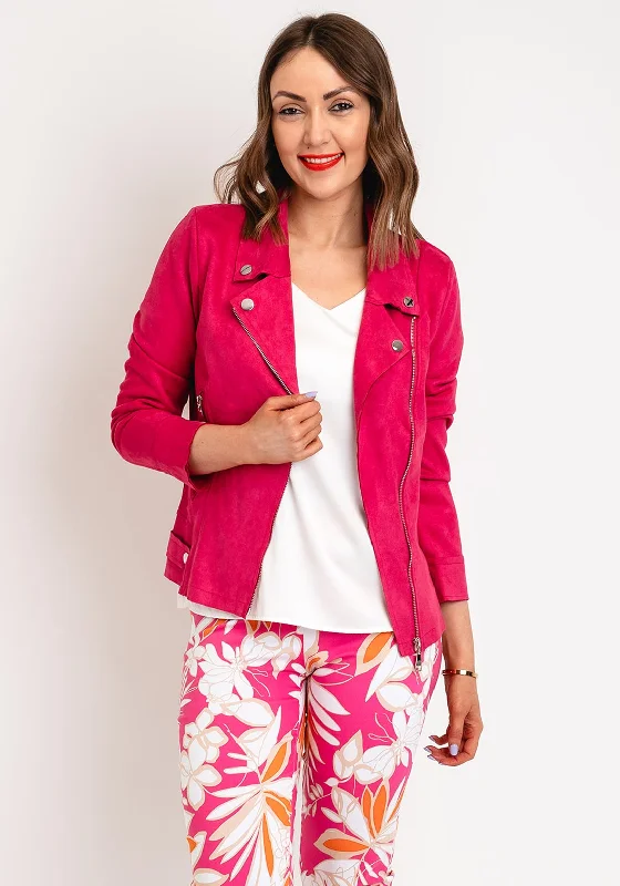 Serafina Collection Faux Suede Biker Jacket, PinkTrack Jackets