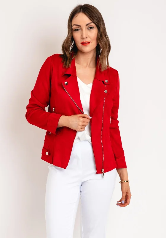 Serafina Collection Faux Suede Biker Jacket, RedFleece Jackets