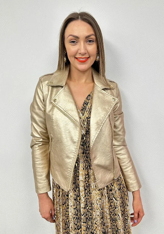 Serafina Collection Metallic Biker Jacket, GoldSafari Jackets