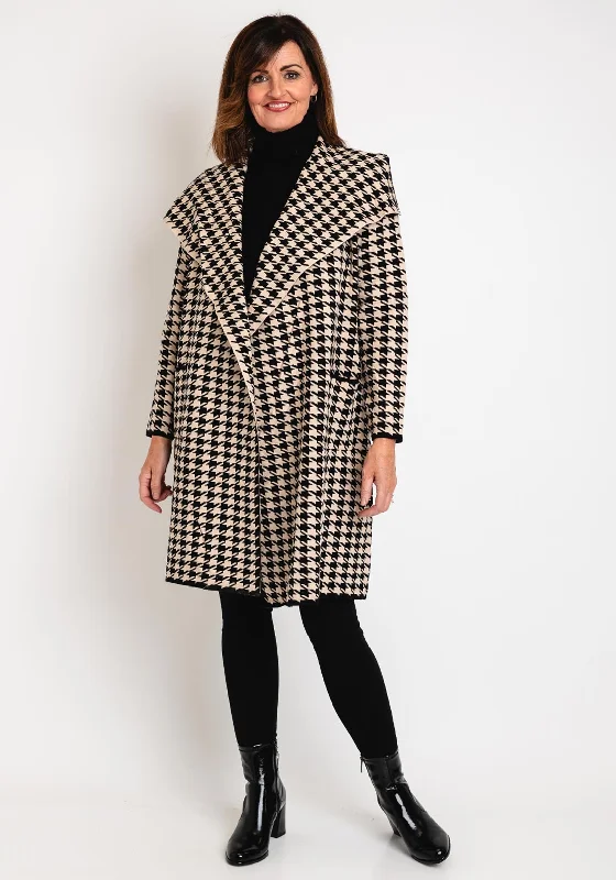 Serafina Collection Waterfall Houndstooth Knit Jacket, Black & BeigeSuede Jackets