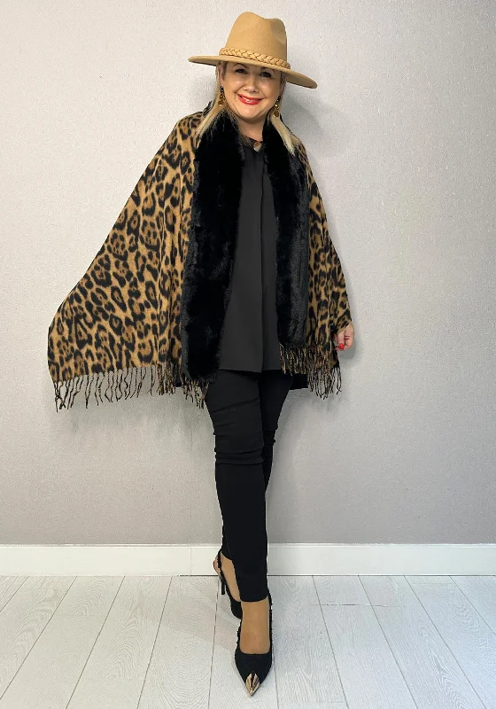 Serafina Collection One Size Faux Fur Leopard Print Cape, BrownCorduroy Jackets