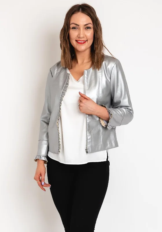 Malissa J Frill Trim Jacket, SilverCanvas Jackets