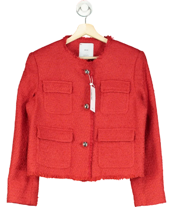 MANGO Red Tweed Jacket With Pockets UK LWool Jackets