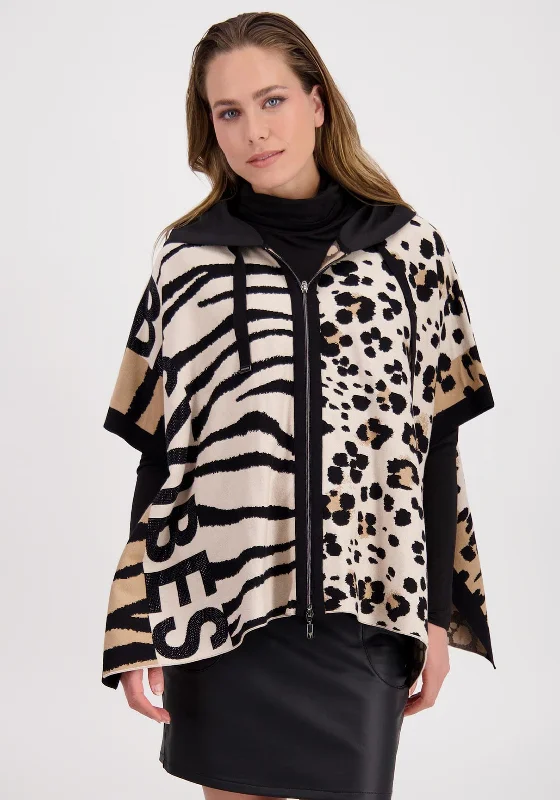 Monari Animal Print Zip Up Poncho, BeigeCamping Jackets