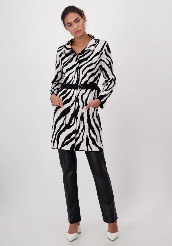 Monari Zebra Print Belted Waist Jacket, Black & WhiteButton-Up Jackets