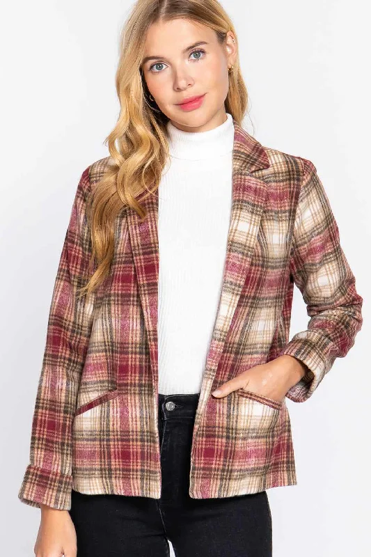 Notched Collar Plaid JacketSequined Jackets