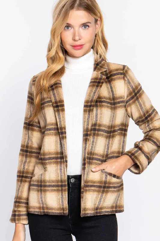 Notched Collar Plaid JacketBeaded Jackets